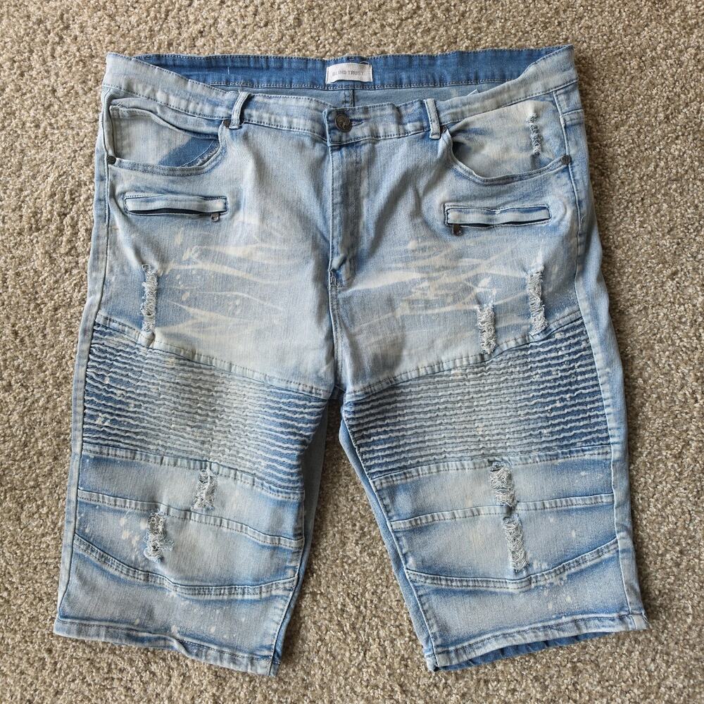 Blind Trust Denim Shorts Mens 42 Blue Distressed - Stretch - Streetwear Jean
